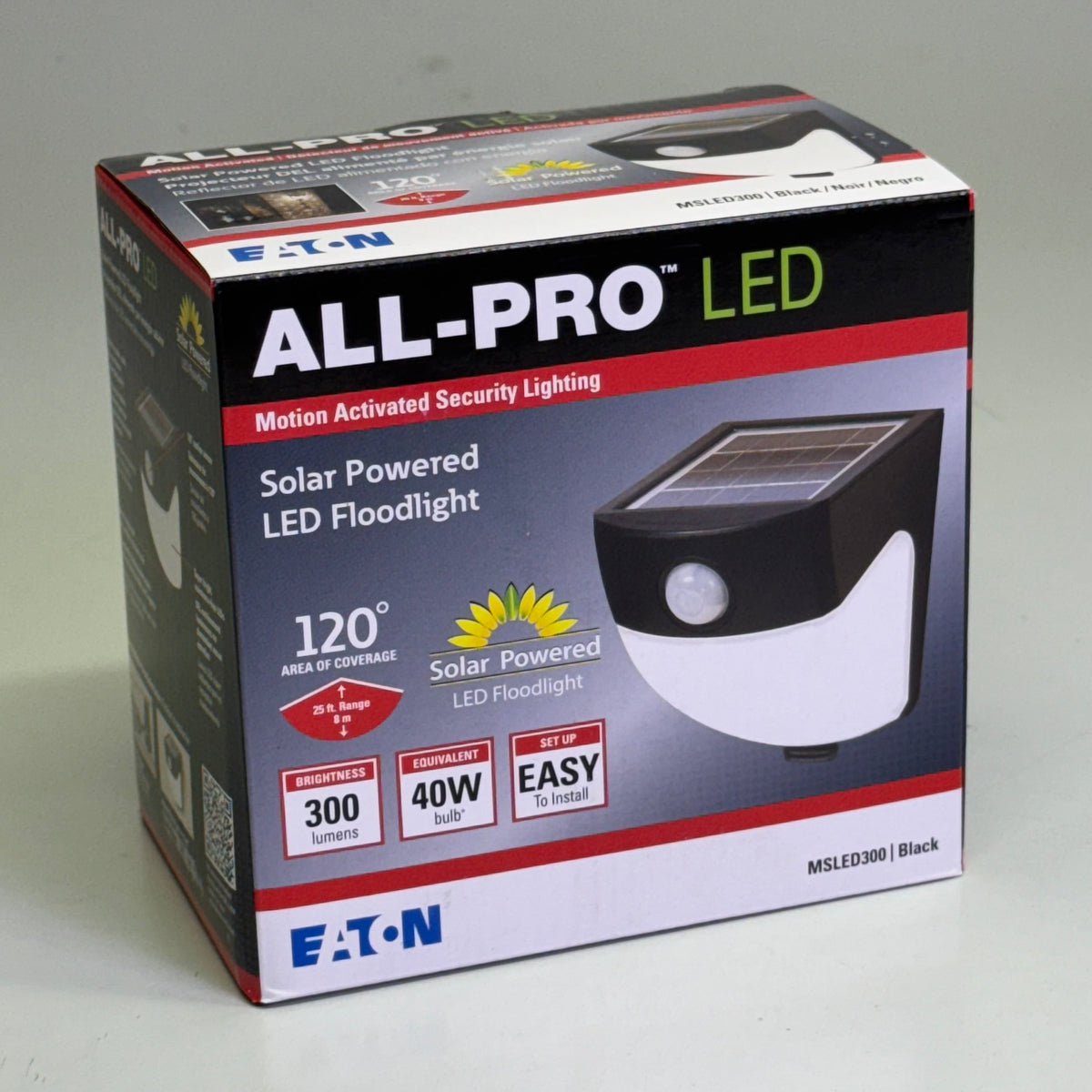 ALL-PRO LED Solar Powered LED Floodlight 300 Lumens 25 ft Range White MSLED300