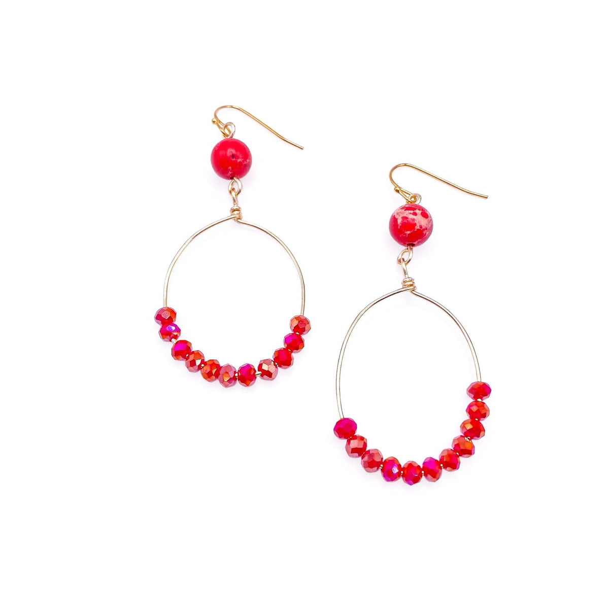 Stunning Red Jasper Crystal Drop Earrings | Gold Plated Wire 2.75"
