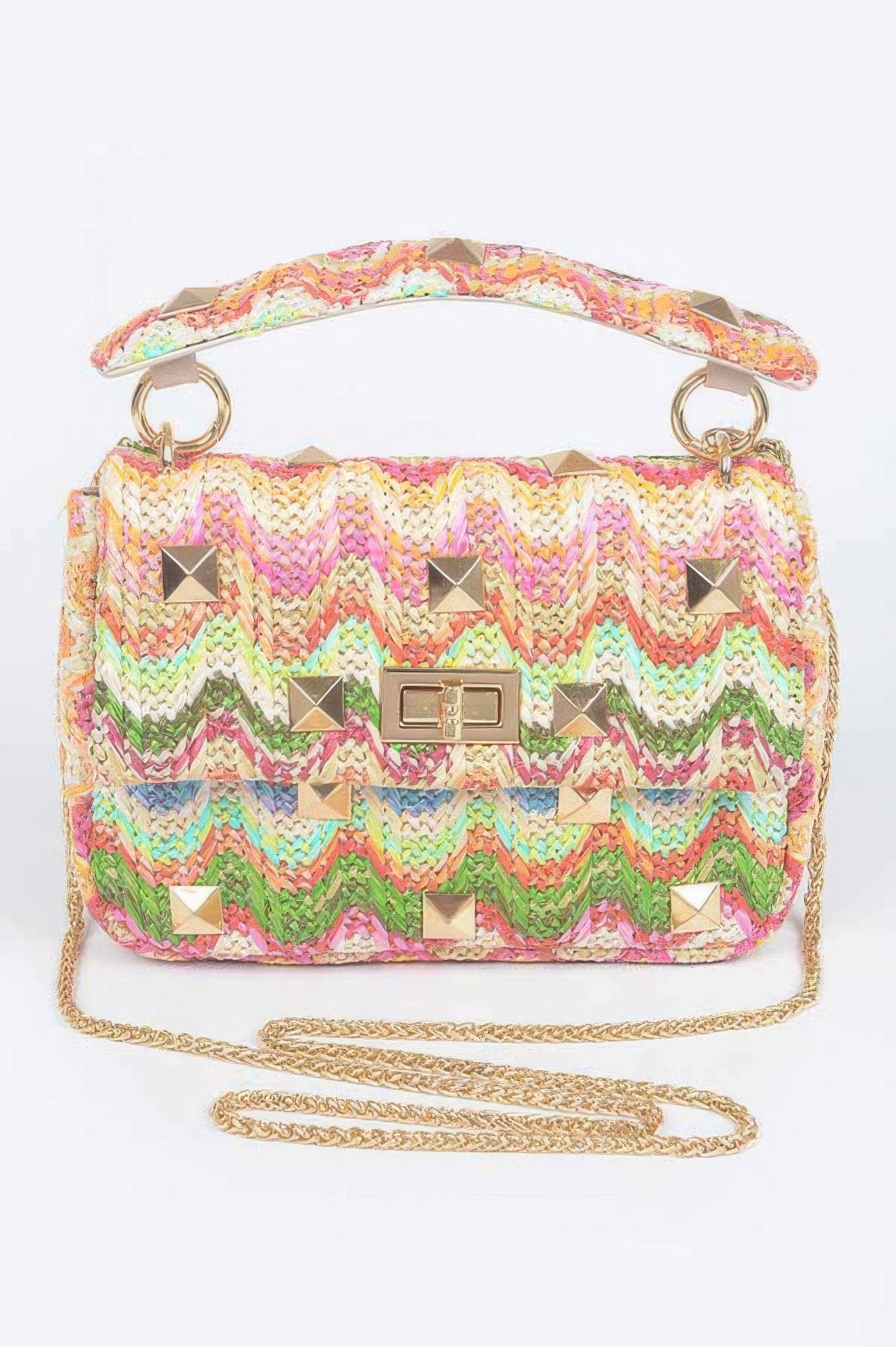 Faux Straw Flap Top Handle Bag