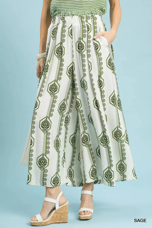 Umgee Geometric Boho Print Wide Leg Pants
