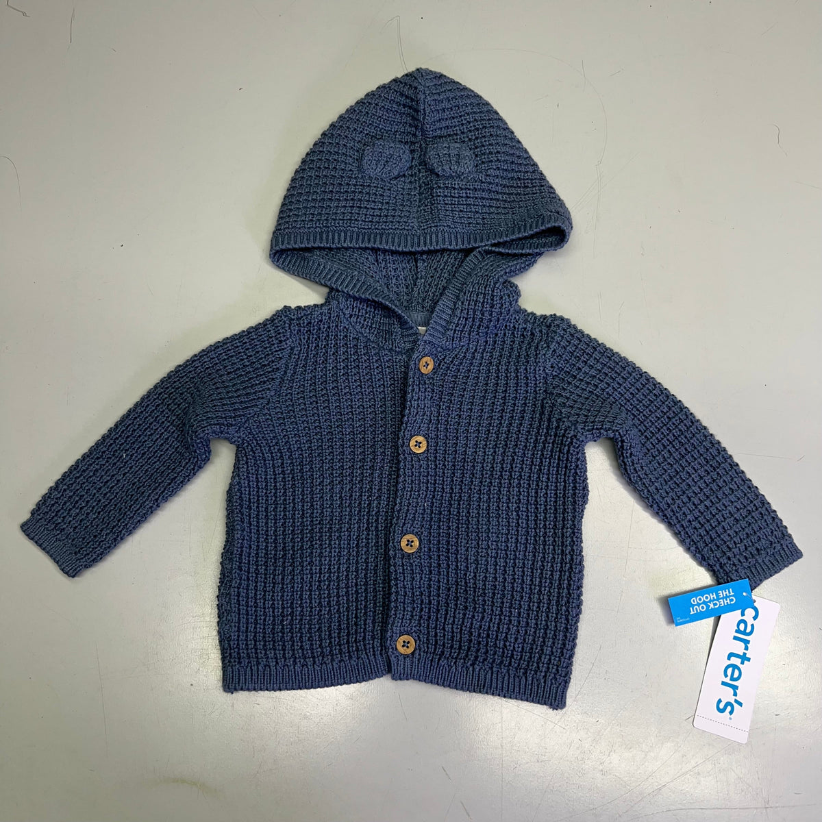 Carter's Baby Boys Hooded Waffle-Knit Cardigan, Navy, 3M