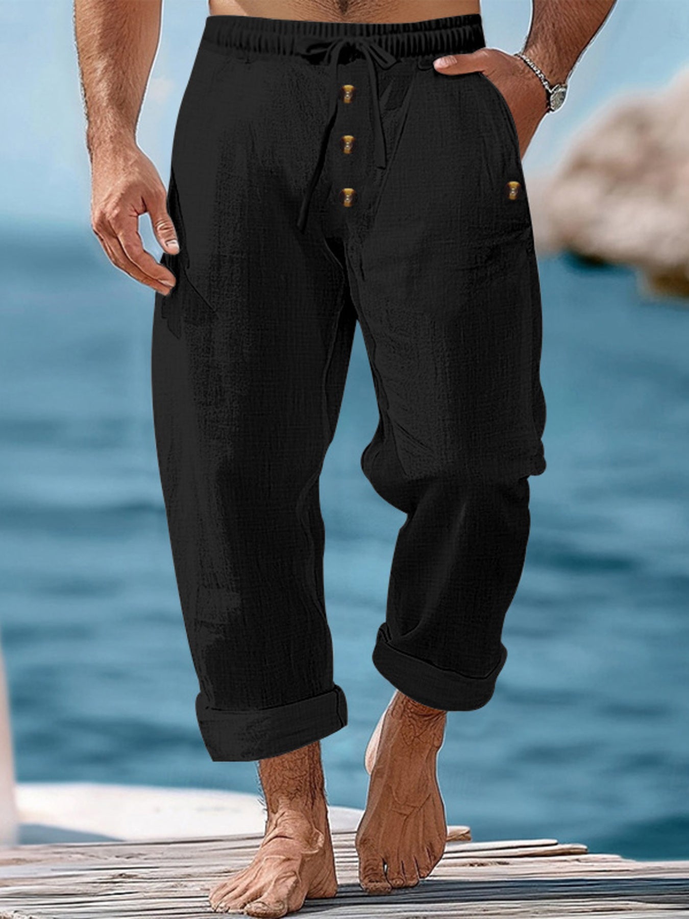 Men's Full Size Button-Fly Drawstring Pants Plus Size