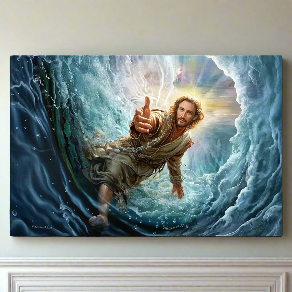 Jesus Reaches Down to Rescue and Lift You Out of the Water - Christian Gallery Wrapped Canvas Wall Art Print