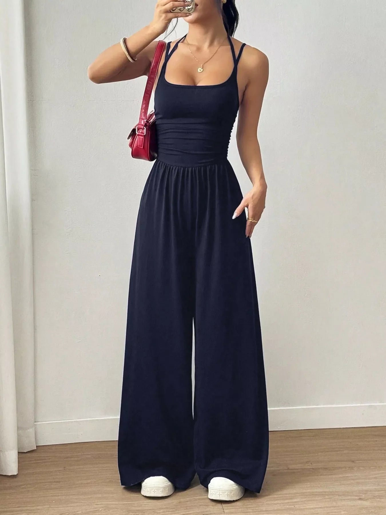 Spaghetti Strap Wide Leg Jumpsuit