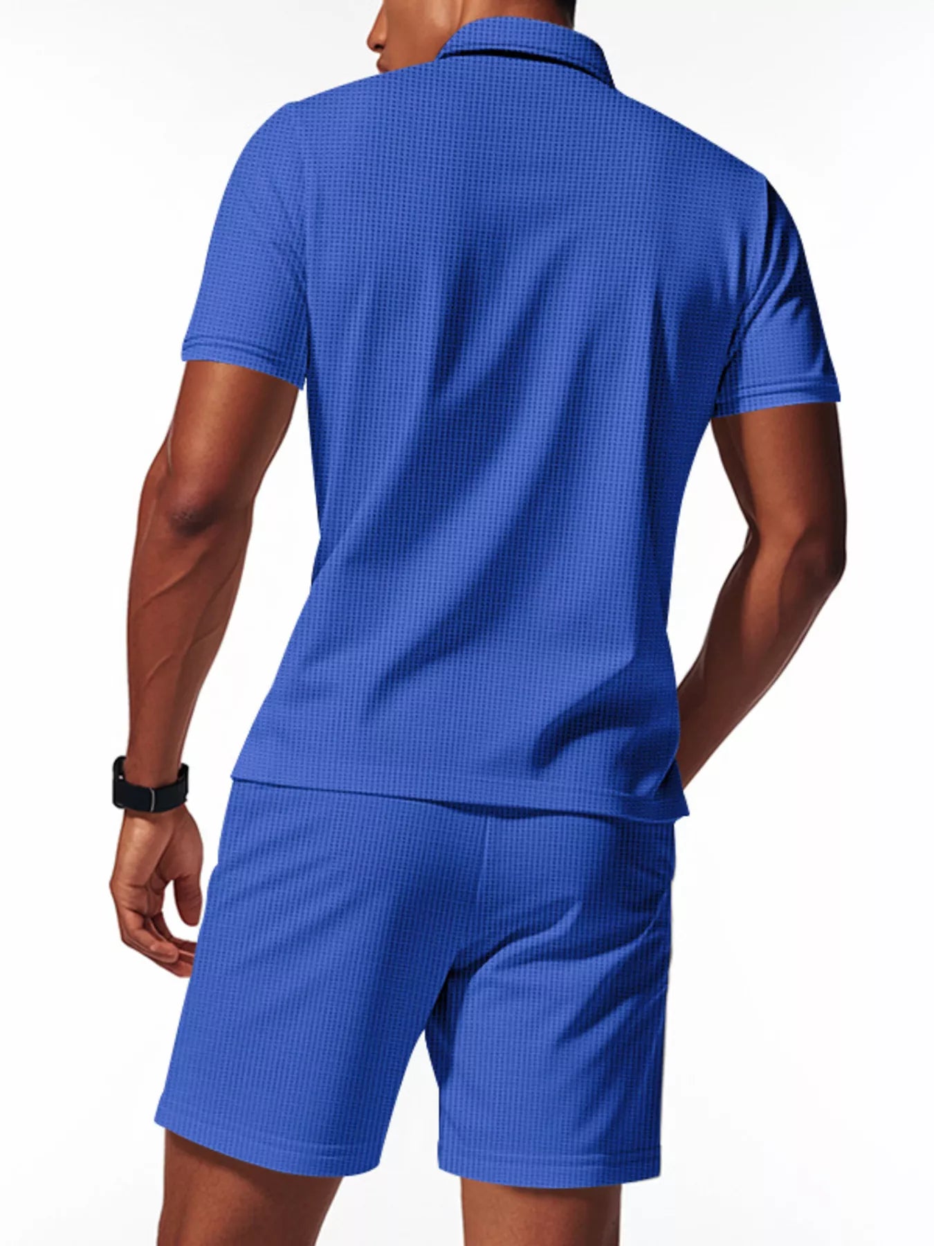 Men's Full Size Textured Short Sleeve Polo and Shorts Set Plus Size