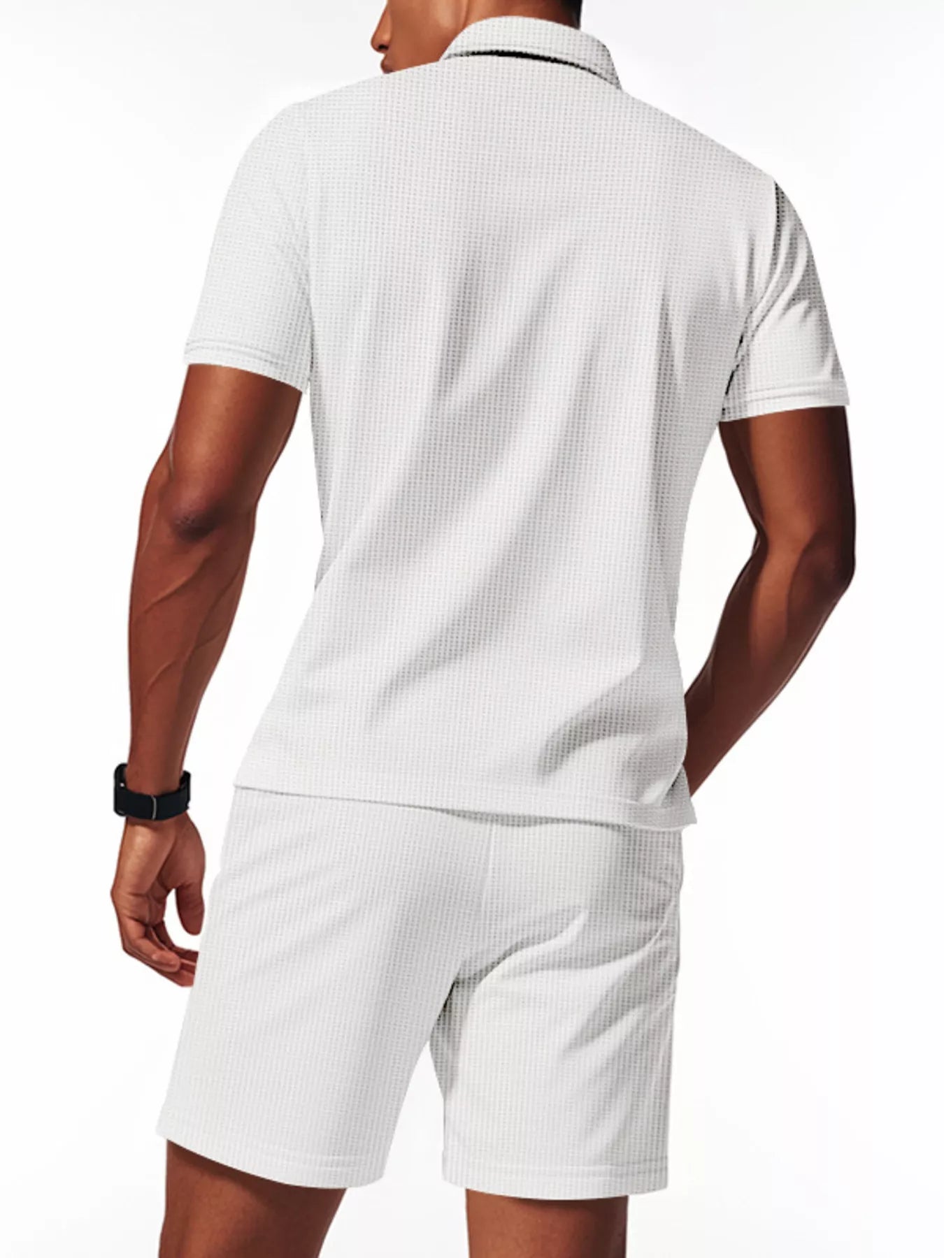Men's Full Size Textured Short Sleeve Polo and Shorts Set Plus Size
