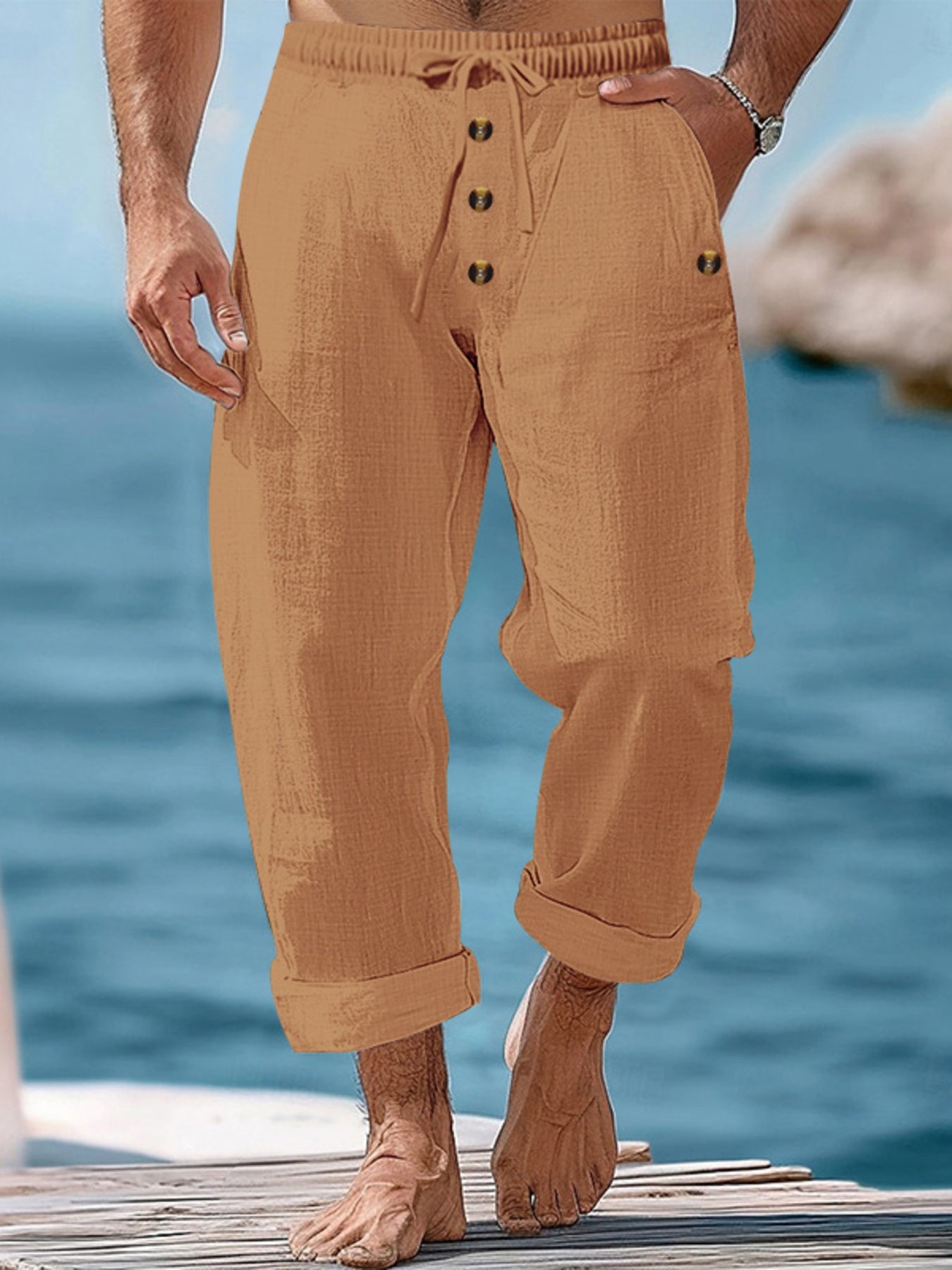 Men's Full Size Button-Fly Drawstring Pants Plus Size