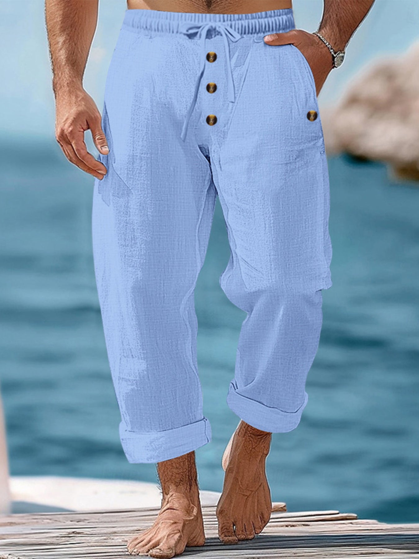 Men's Full Size Button-Fly Drawstring Pants Plus Size
