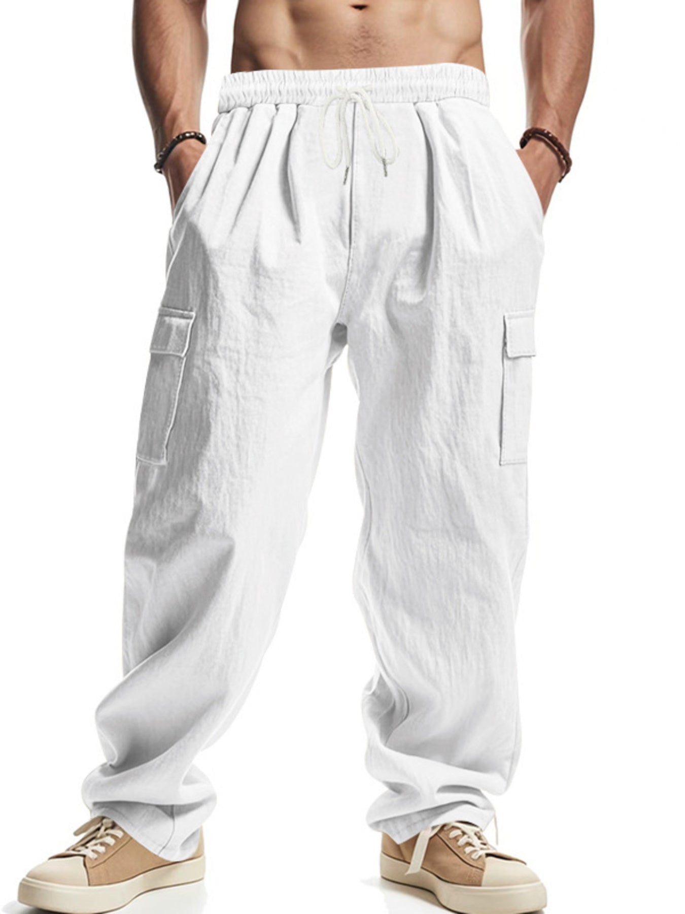 Men's Full Size Relaxed Fit Cargo Drawstring Pants Plus Size