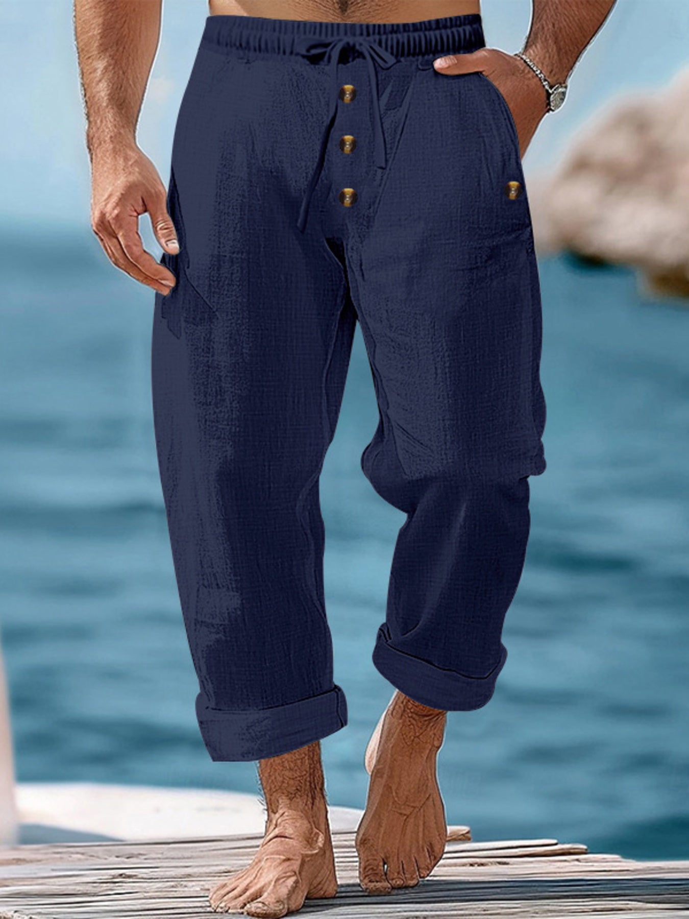 Men's Full Size Button-Fly Drawstring Pants Plus Size