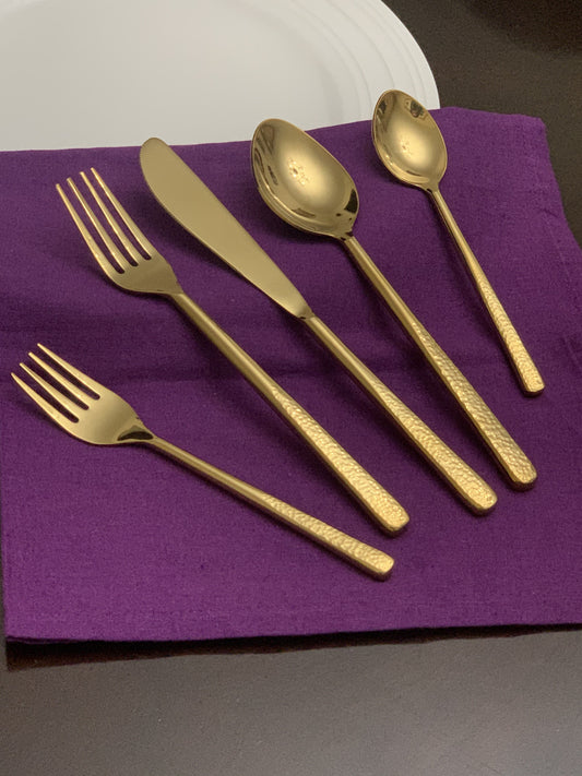 Vibhsa Flatware Gold 5 Piece Place Setting-Shiny - Zenvyra Collective