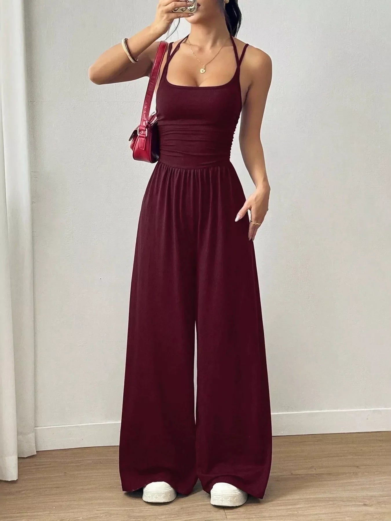 Spaghetti Strap Wide Leg Jumpsuit