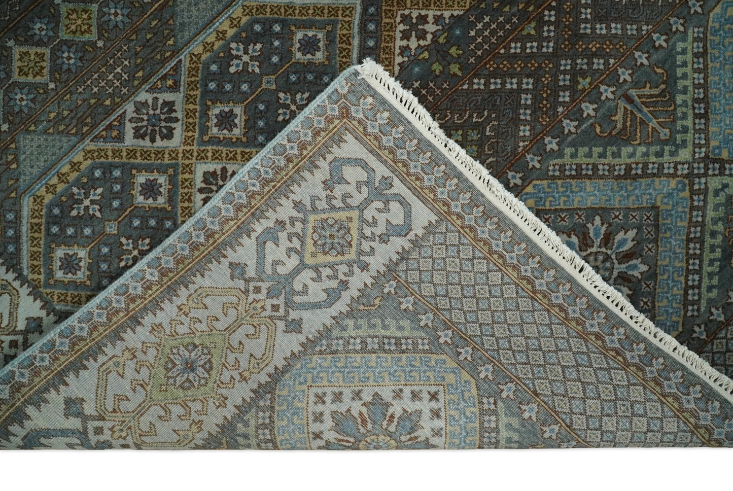 8x10 Fine Hand Knotted Brown and Blue Southwestern Traditional Antique Area Rug
