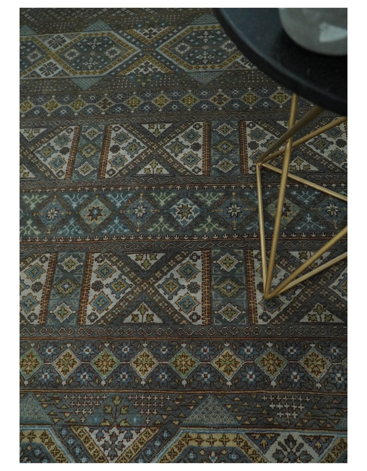 8x10 Fine Hand Knotted Brown and Blue Southwestern Traditional Antique Area Rug