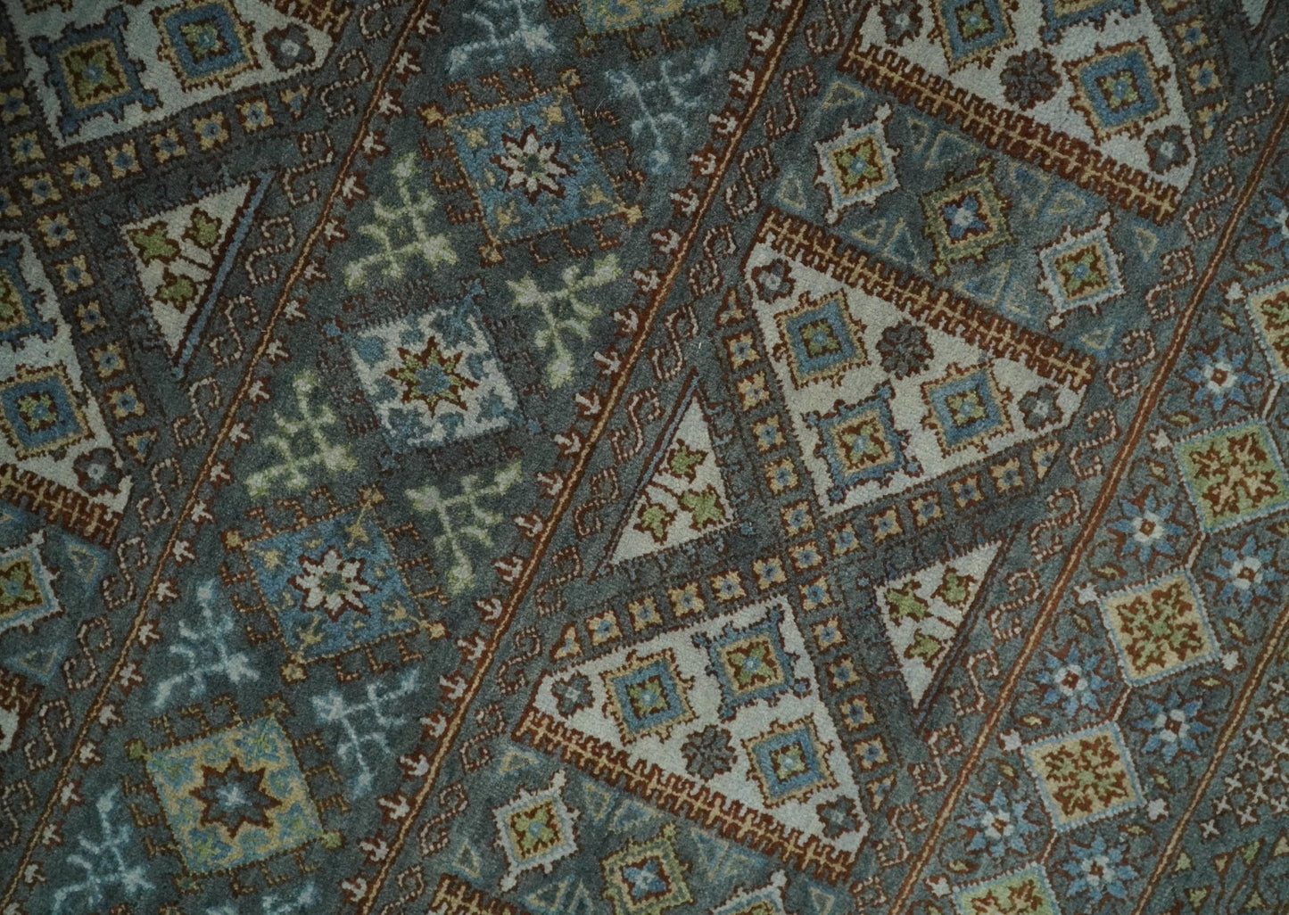 8x10 Fine Hand Knotted Brown and Blue Southwestern Traditional Antique Area Rug