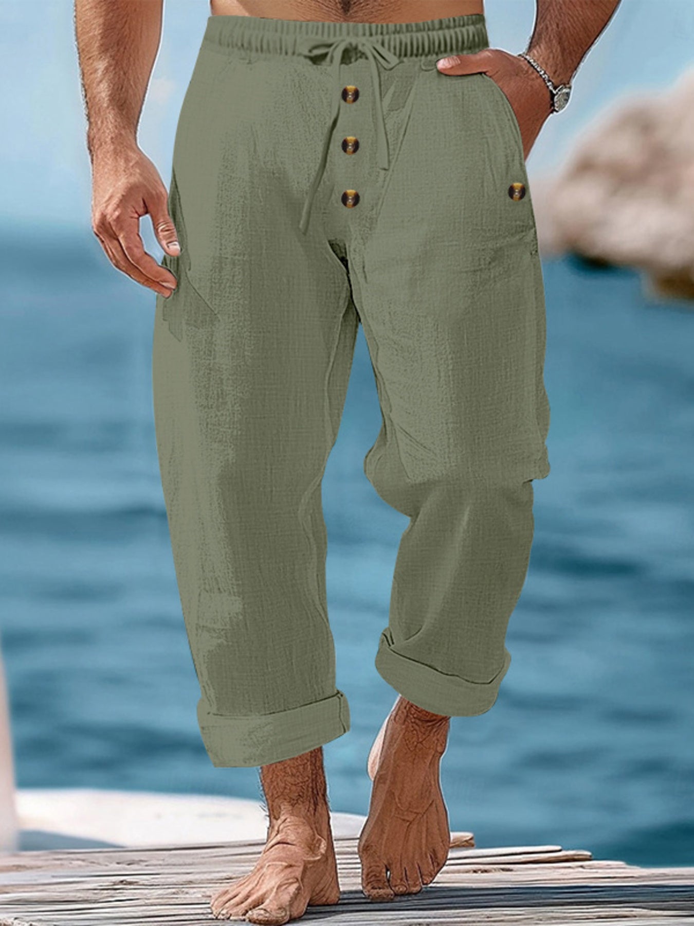 Men's Full Size Button-Fly Drawstring Pants Plus Size
