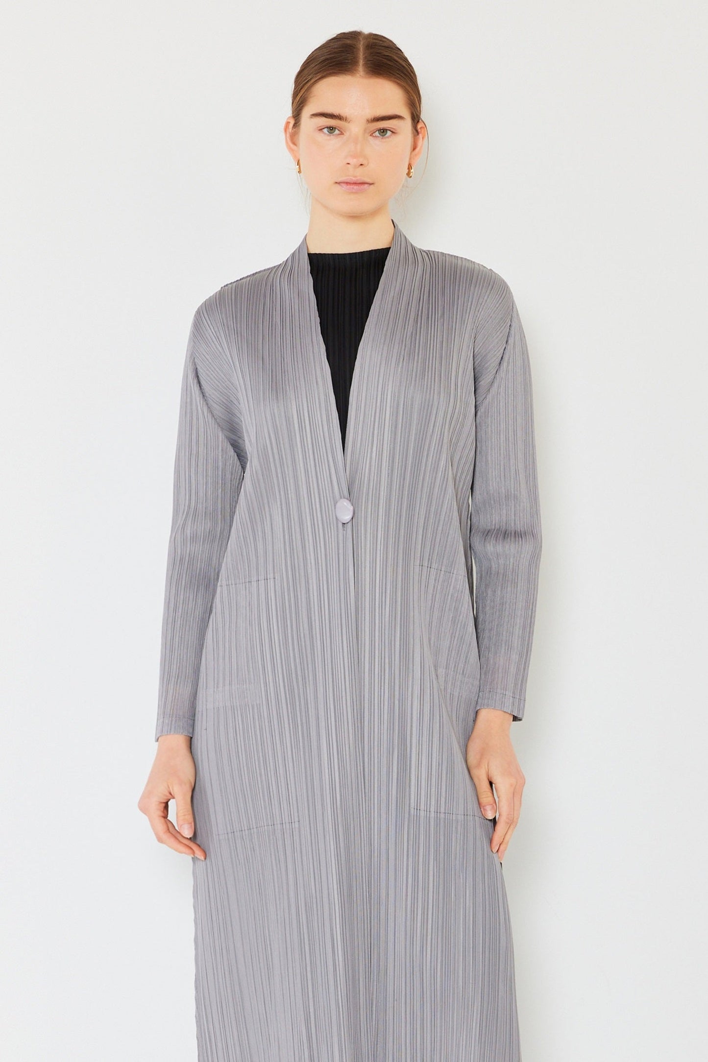 Pleated long sleeve cardigan buster - C02LG_Gray