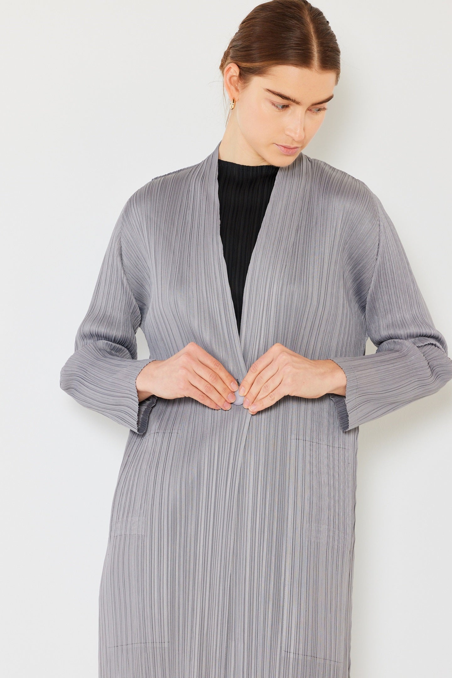 Pleated long sleeve cardigan buster - C02LG_Gray