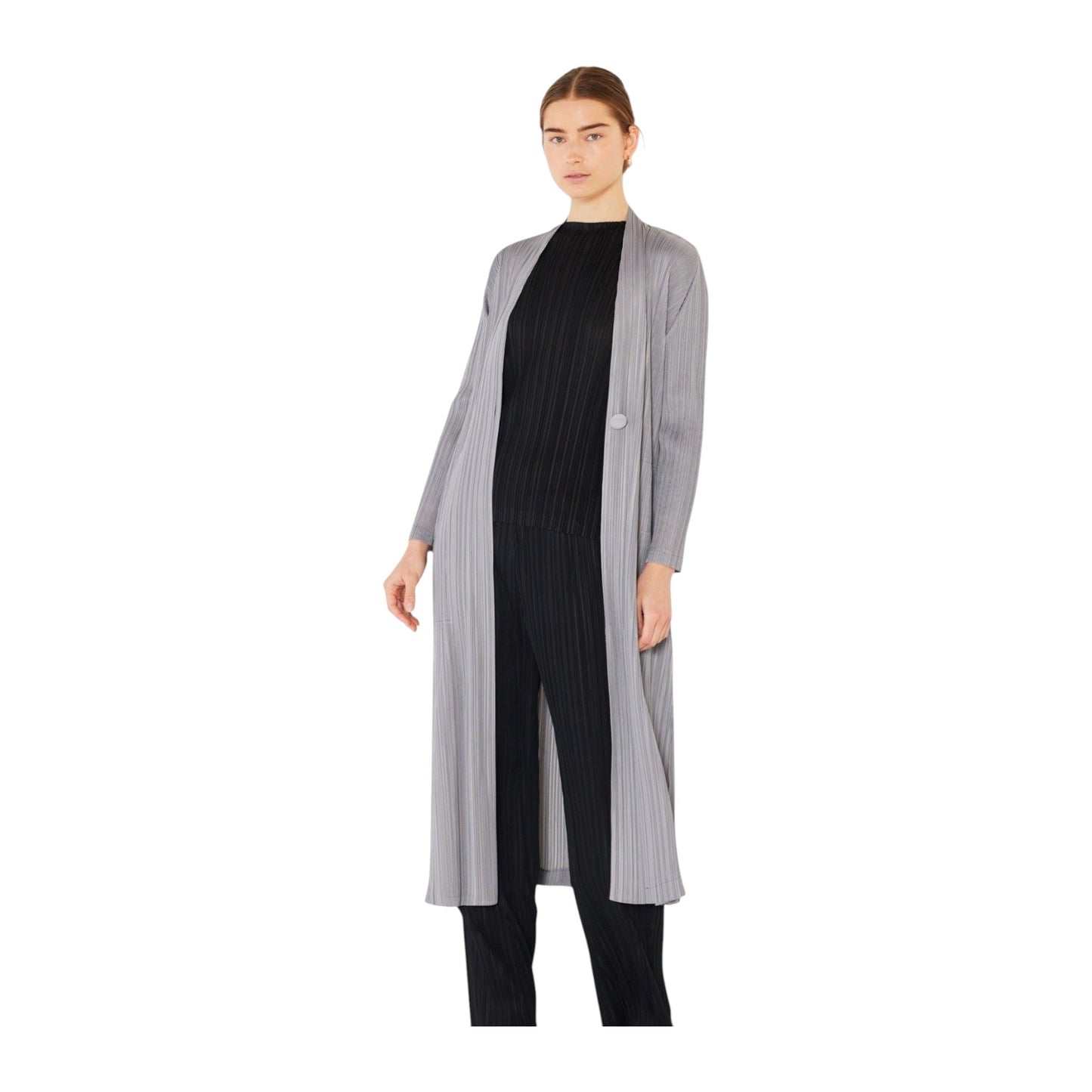 Pleated long sleeve cardigan buster - C02LG_Gray