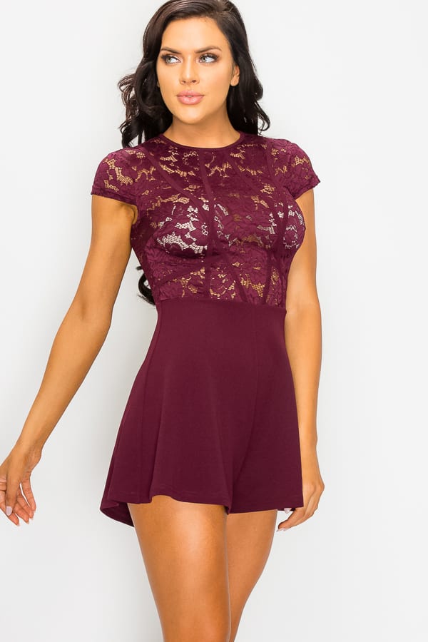 Floral Sheer Lace Combo Romper | Plum