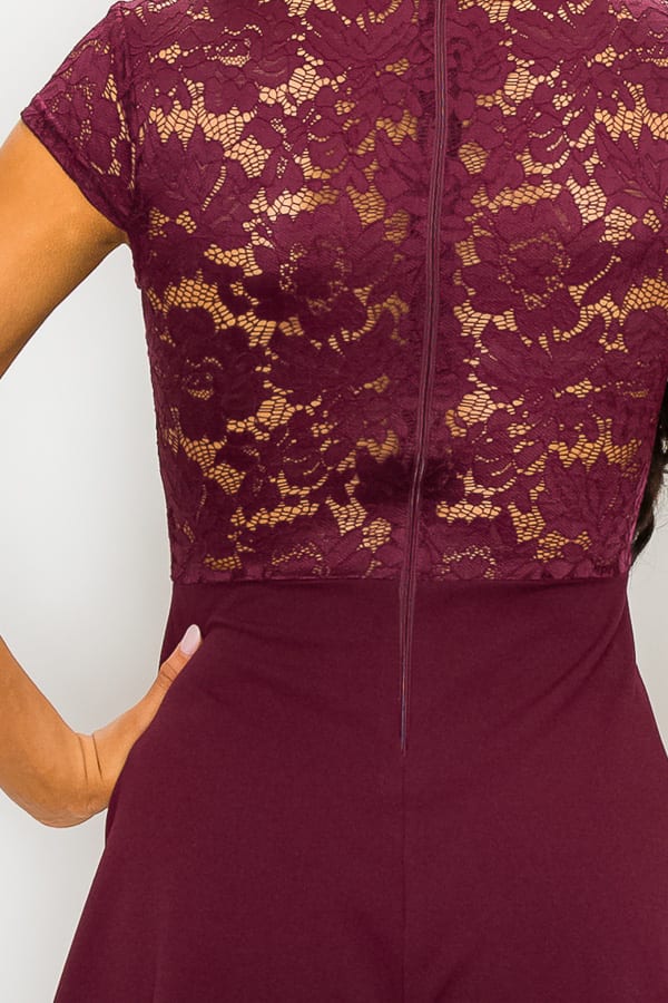 Floral Sheer Lace Combo Romper | Plum