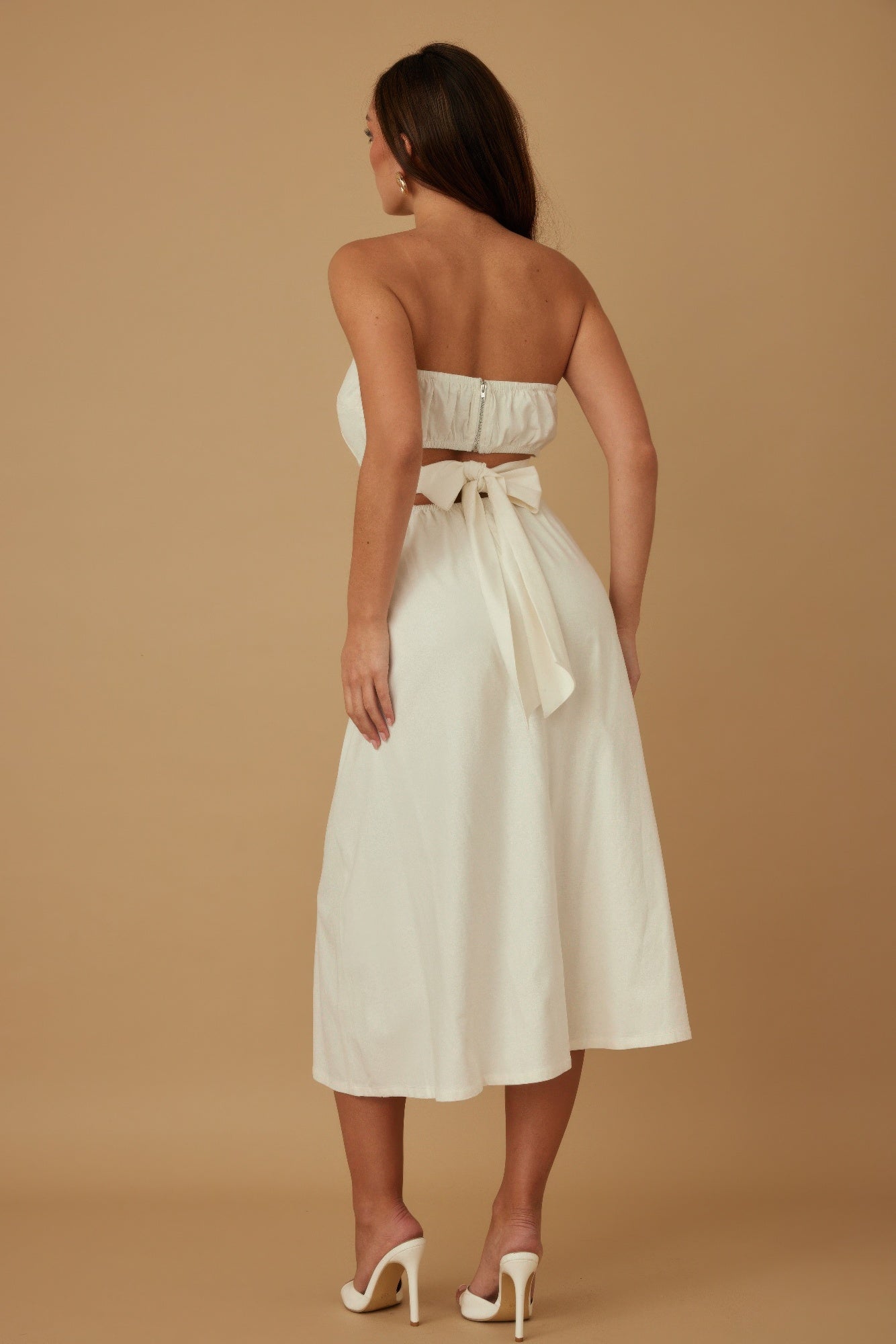 Linen Flower Pattern Strapless Dress