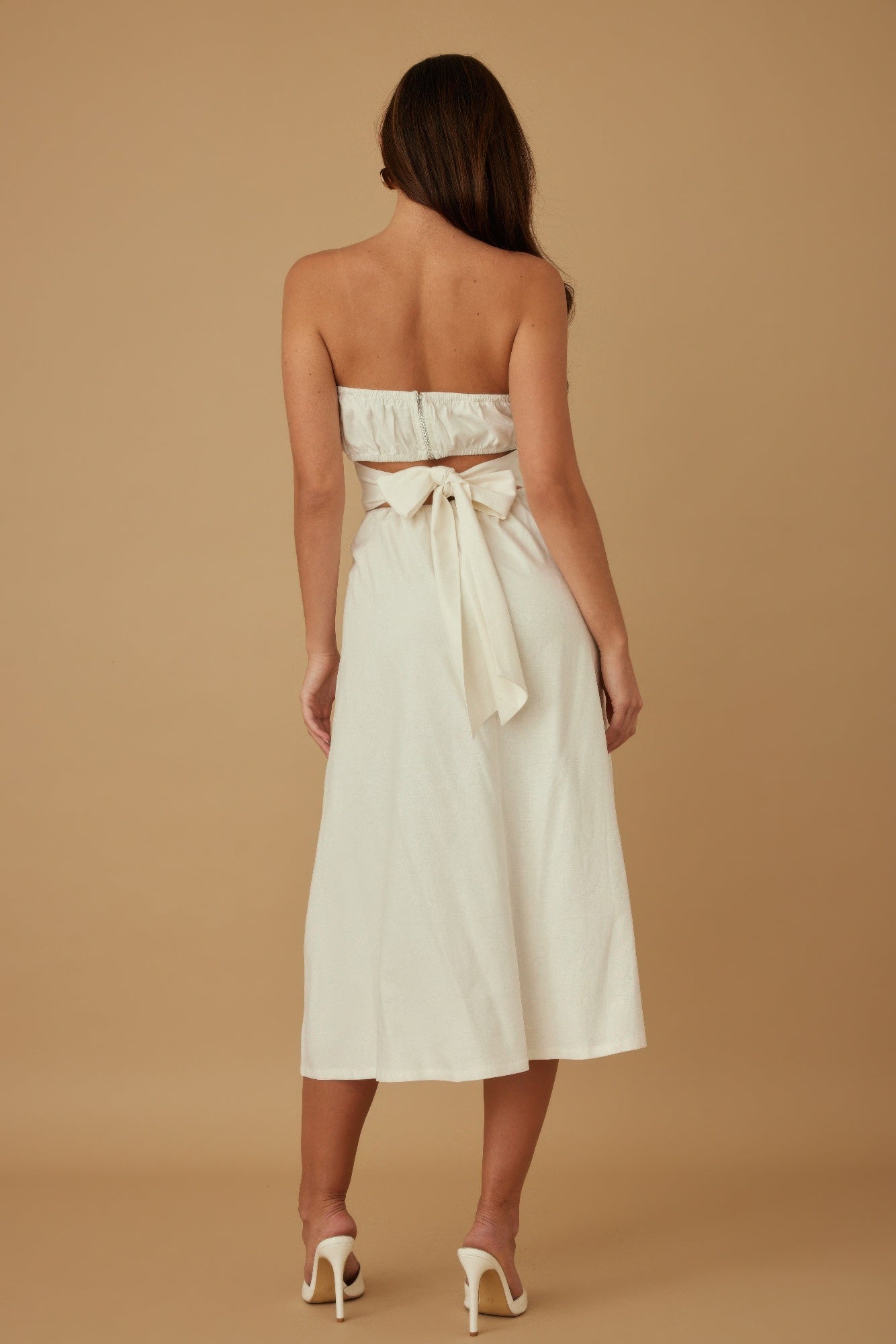 Linen Flower Pattern Strapless Dress