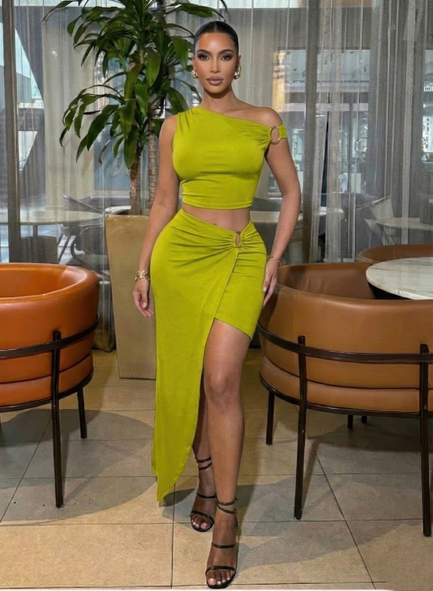 Two-Piece One-Shoulder Crop Top & Maxi Skirt Matching Set