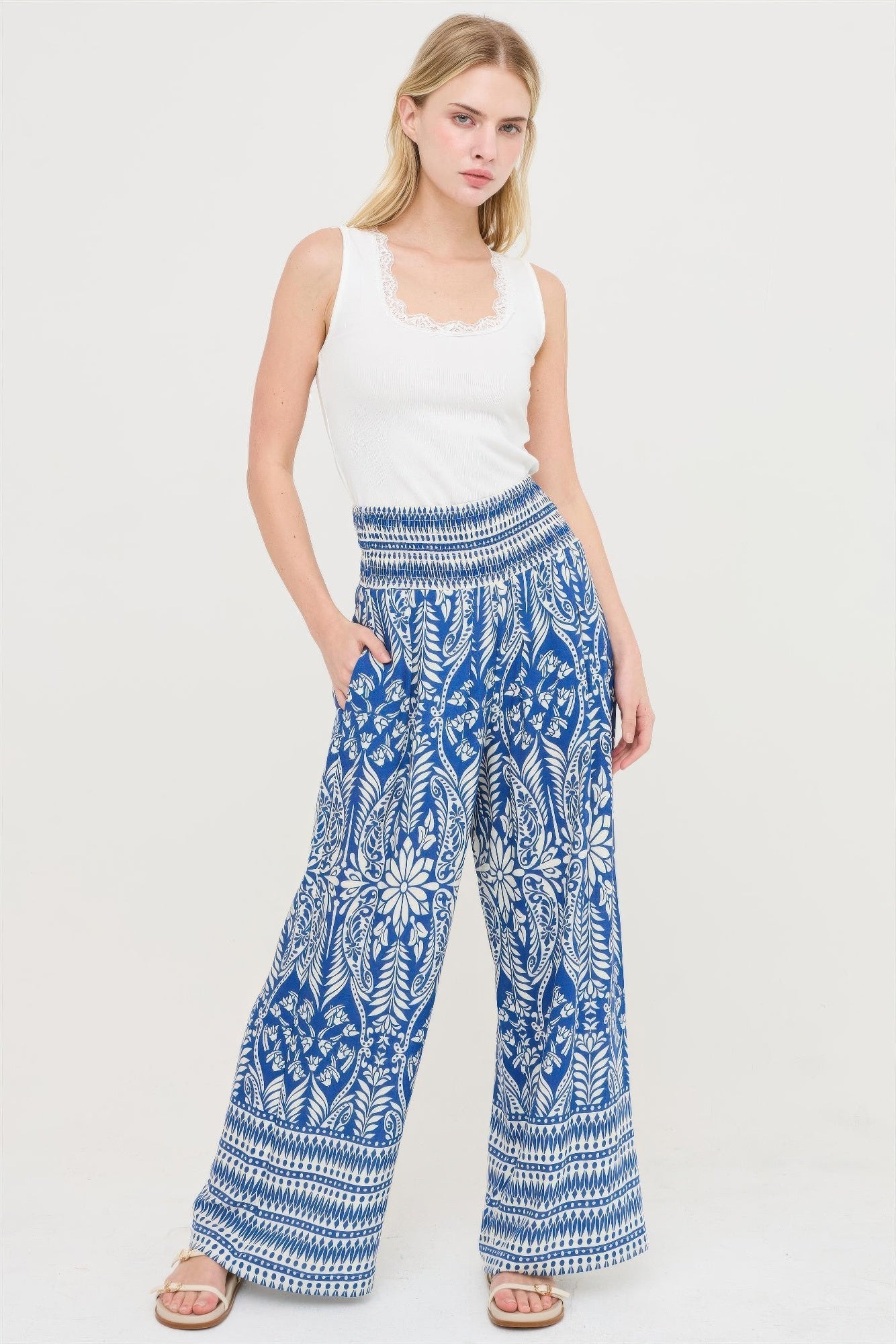 Smocked Waist Floral Pants