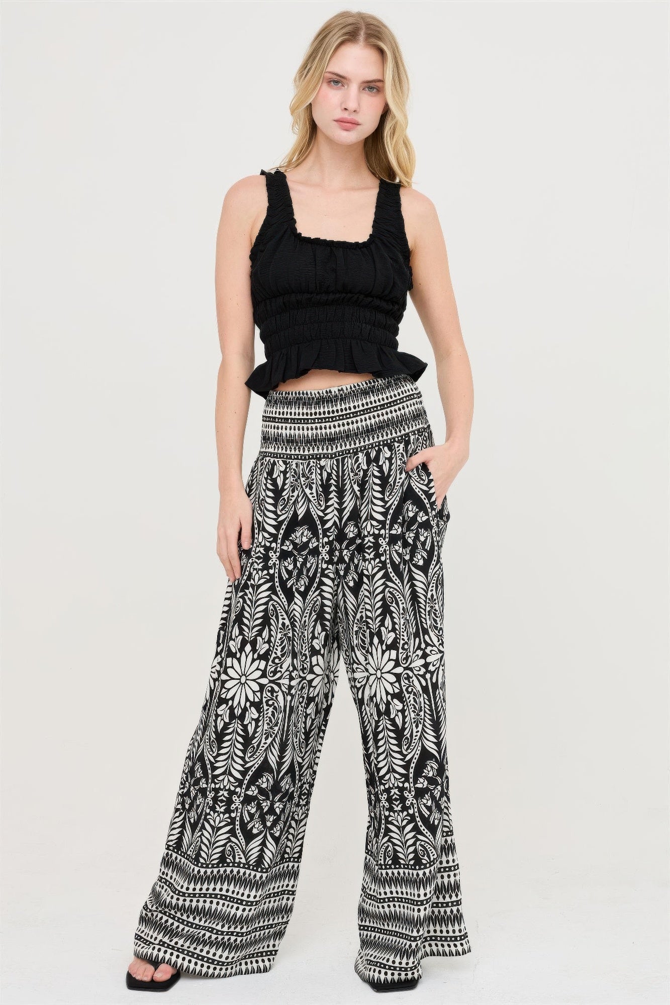 Smocked Waist Floral Pants