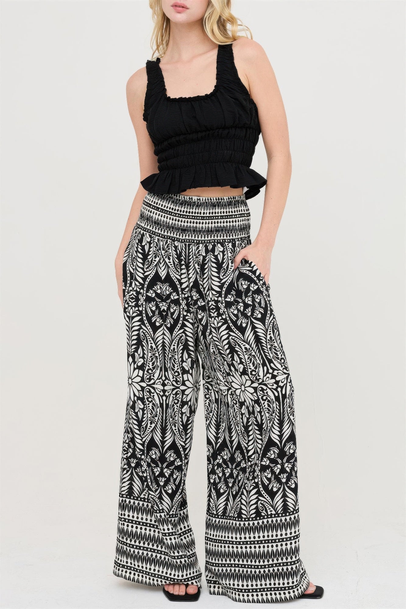 Smocked Waist Floral Pants