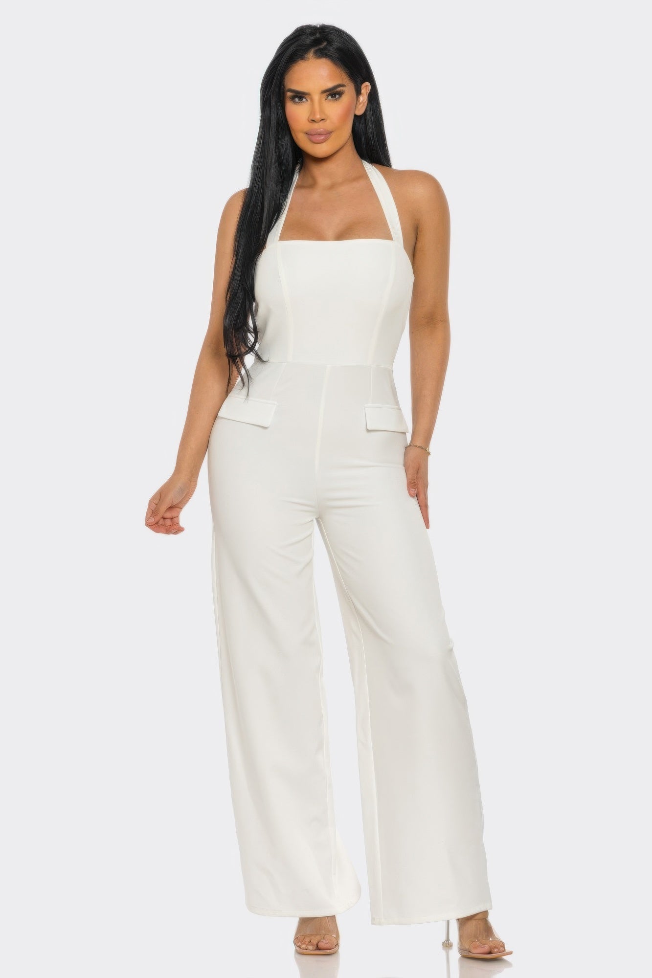 Halter Neck Jumpsuit With Back Zipper