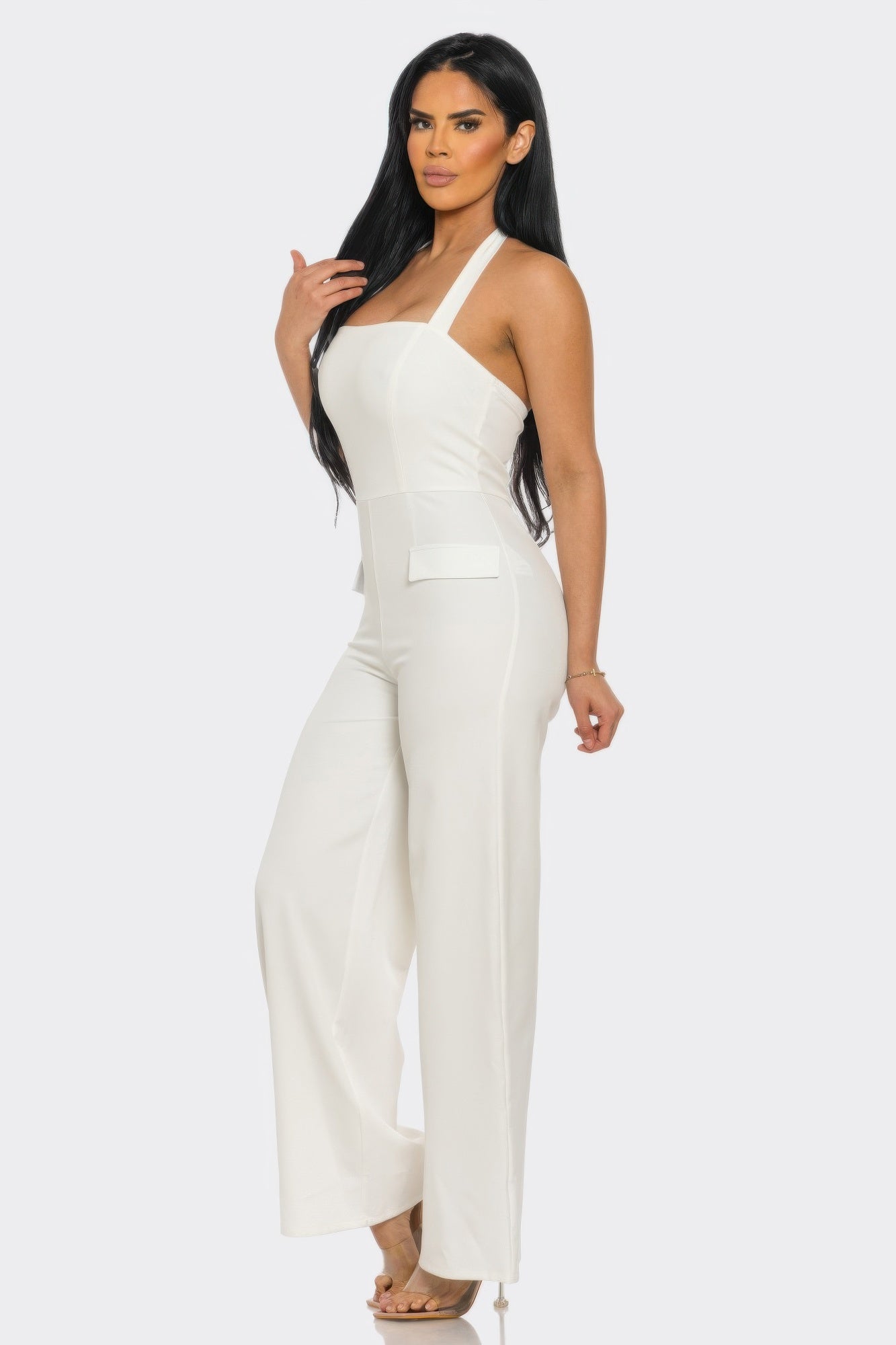 Halter Neck Jumpsuit With Back Zipper