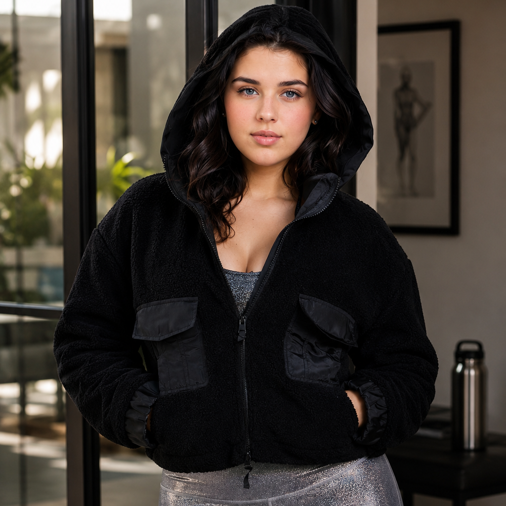 CURVY Sherpa Dreams Cropped Hooded Jacket