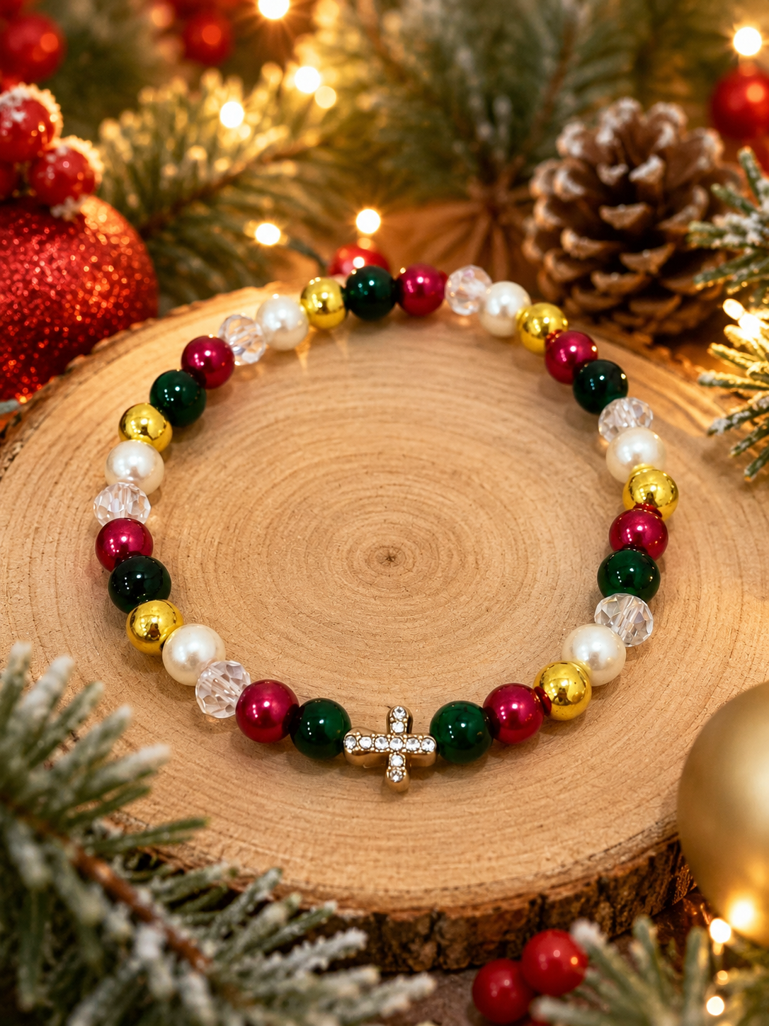 Christmas Cross Bead Bracelet Collection