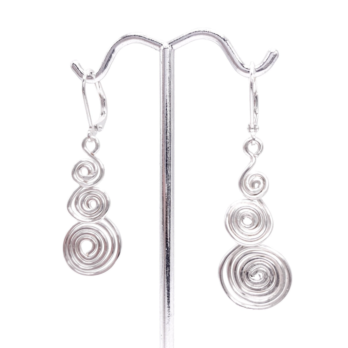 Frosty Silver Wire Swirl Earrings | Hypoallergenic Lever Back 2"