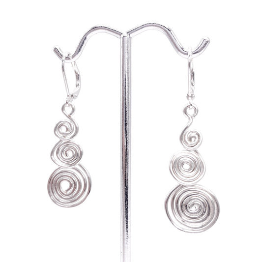 Frosty Silver Wire Swirl Earrings | Hypoallergenic Lever Back 2"