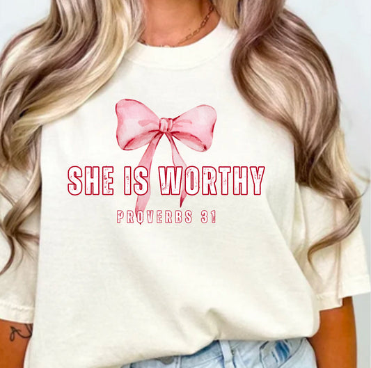 Christian Boho She is worthy Proverbs T-Shirt | Comfort Colors | Inspirational Faith Shirt | Gift for Believers | Stylish Religious Apparel | Zenvyra Collective