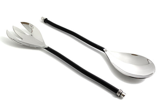 Vibhsa Salad Serving Set of 2 (Twisted Handle, Silver Finish) - Zenvyra Collective