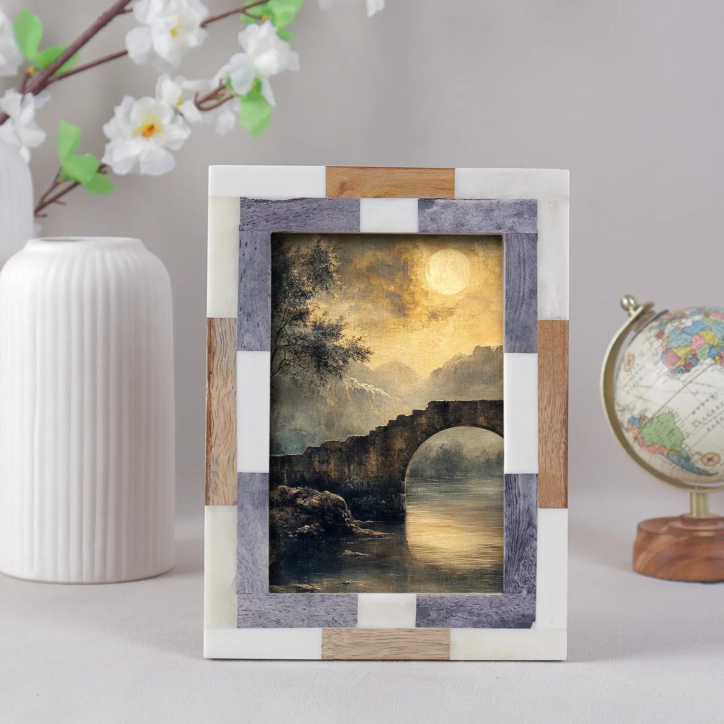 Picture Frame Woodstrip Tile Collection Wood & Bone Inlay Multi – 4x6 & 5x7"