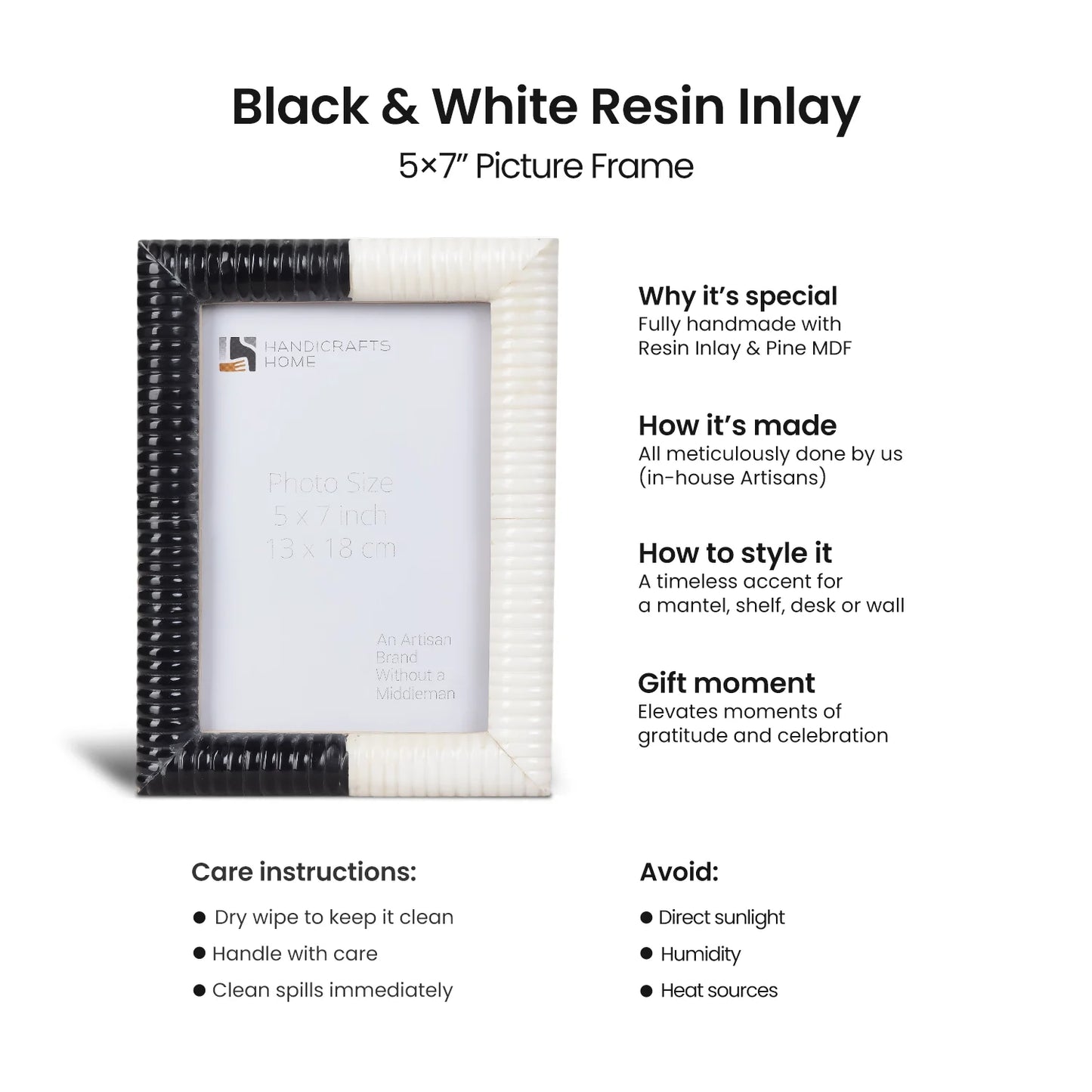 Black White Resin Hand Carved Ridge Picture Frame 4x6 5x7