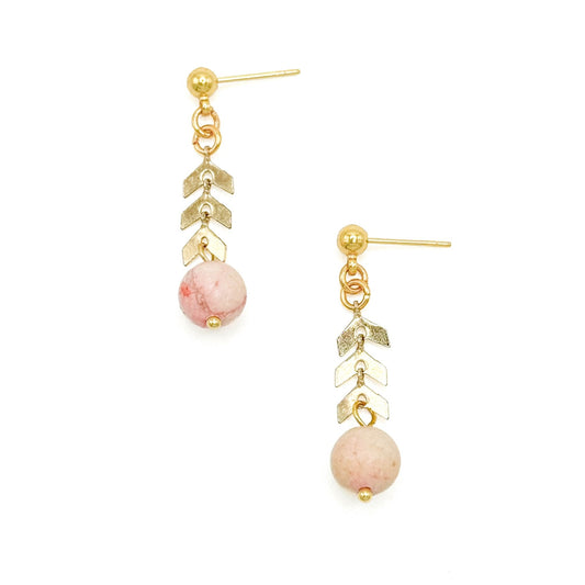 Peaches Marbled Agate Drop Earrings | Gold Plated Arrow Chain Post 1.5"