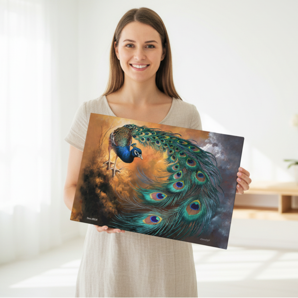Peacock canvas art print - a vibrant and elegant statement Peacock art piece