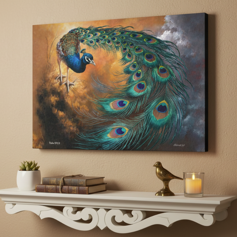 Peacock canvas art print - a vibrant and elegant statement Peacock art piece