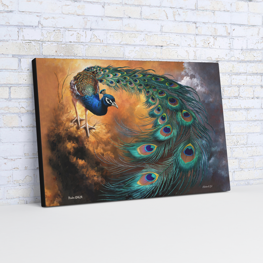 Peacock canvas art print - a vibrant and elegant statement Peacock art piece | Zenvyra Collective