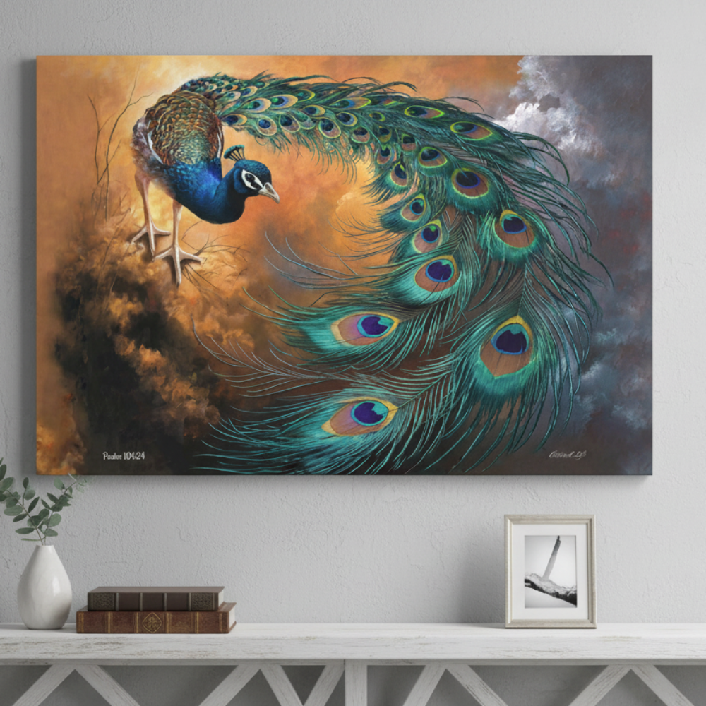 Peacock canvas art print - a vibrant and elegant statement Peacock art piece