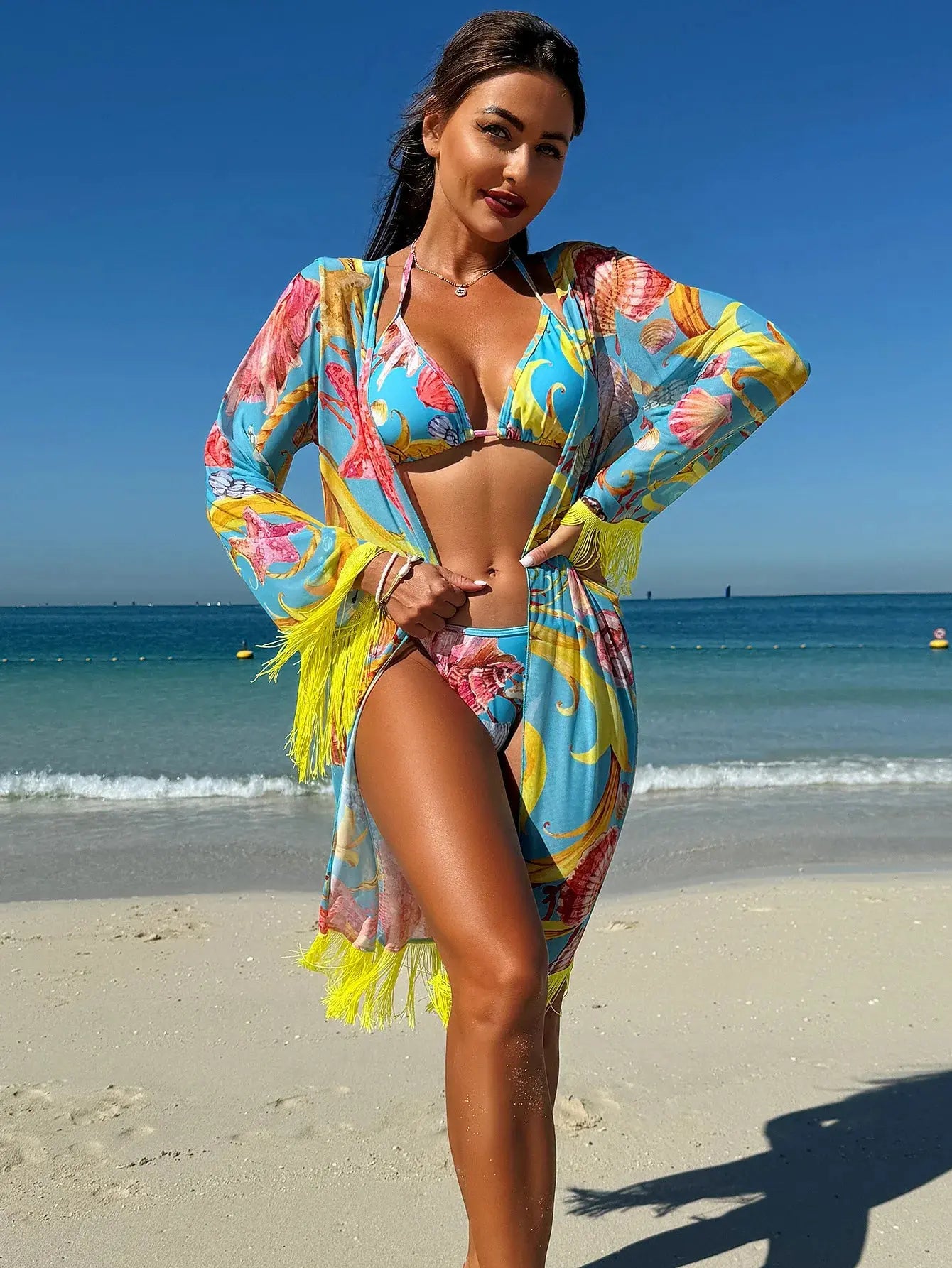 Women's Tassel Drape Swimsuit 3-Piece Beach Cover-Up Set