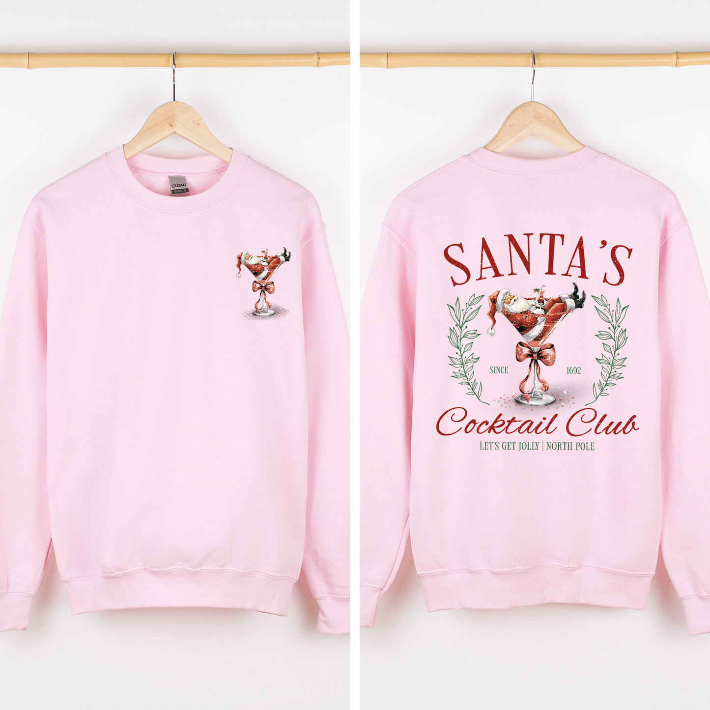 Santa's Cocktail Club I Like Them Real Thick And Sprucy Front And Back Print Sweatshirt