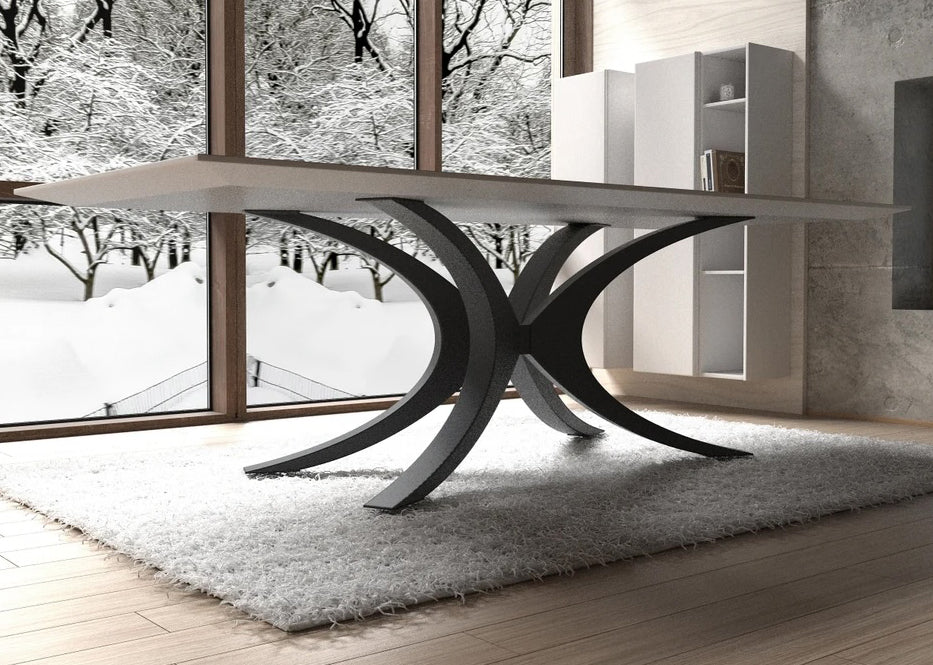 Unique Shape Metal Table Base/Legs Matte Black (D)28.5" (H)28" (W)55"