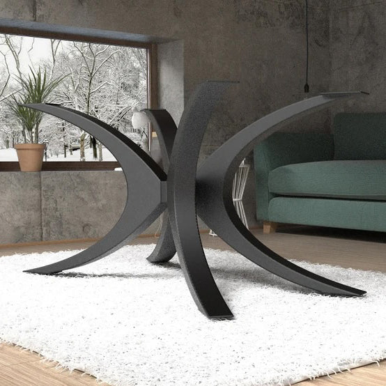 Unique Shape Metal Table Base/Legs Matte Black (D)28.5" (H)28" (W)55"